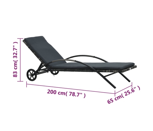 vidaXL sauļošanās zviļņi ar galdiņu, antracītpelēka PE rotangpalma