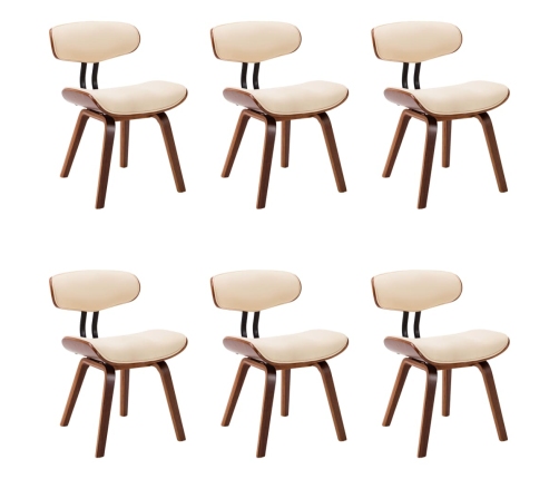 vidaXL virtuves krēsli, 6gab., liekts koks un mākslīgā āda, krēmkrāsas