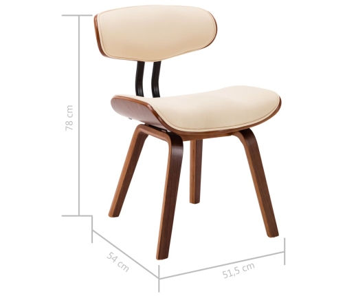 vidaXL virtuves krēsli, 6gab., liekts koks un mākslīgā āda, krēmkrāsas