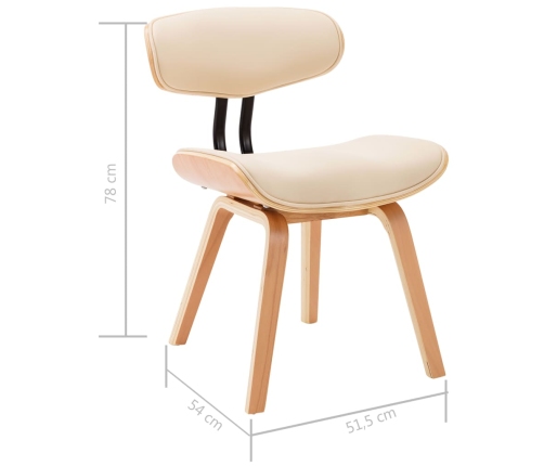 vidaXL virtuves krēsli, 4 gab., krēmkrāsa, liekts koks un mākslīgā āda