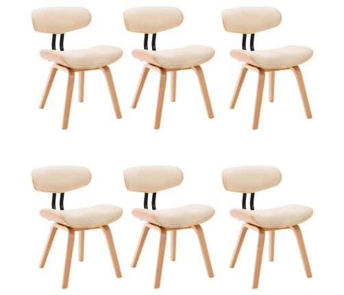 vidaXL virtuves krēsli, 6gab., liekts koks un mākslīgā āda, krēmkrāsas