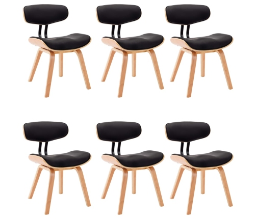 vidaXL virtuves krēsli, 6 gab., melni, liekts koks un mākslīgā āda