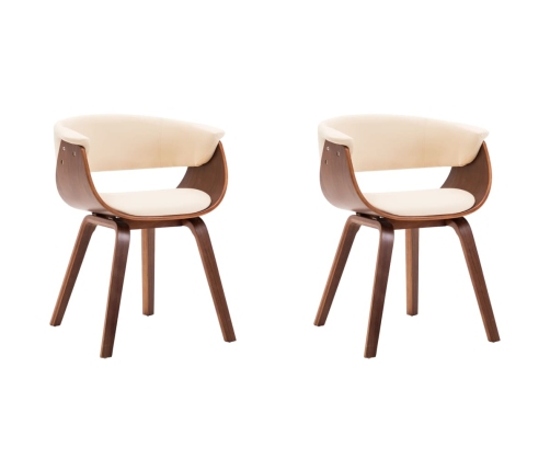 vidaXL virtuves krēsli, 2 gab., liekts koks un mākslīgā āda, krēmkrāsā