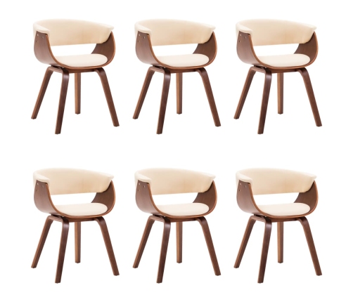 vidaXL virtuves krēsli, 6gab., liekts koks un mākslīgā āda, krēmkrāsas