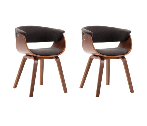 vidaXL virtuves krēsli, 2 gab., pelēki, izliekts koks un audums