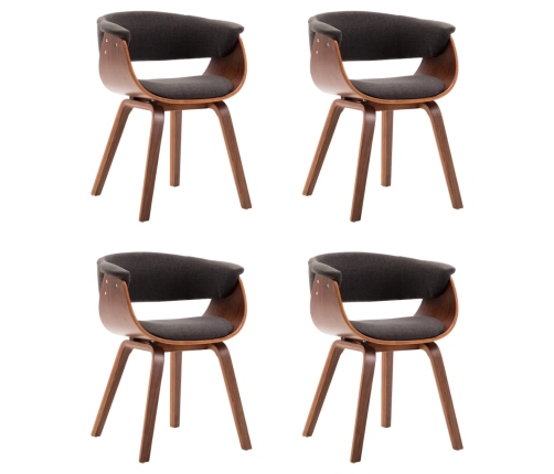 vidaXL virtuves krēsli, 4 gab., izliekts koks un audums, pelēki