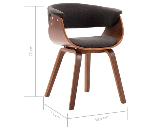 vidaXL virtuves krēsli, 6 gab., pelēki, izliekts koks un audums