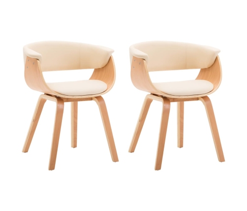 vidaXL virtuves krēsli, 2 gab., liekts koks un mākslīgā āda, krēmkrāsā