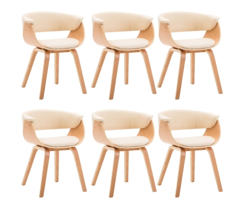 vidaXL virtuves krēsli, 6gab., liekts koks un mākslīgā āda, krēmkrāsas