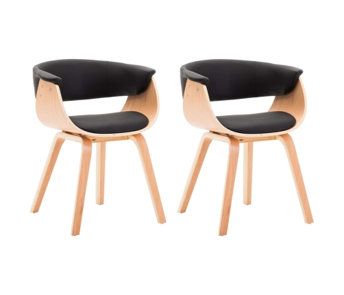 vidaXL virtuves krēsli, 2 gab., liekts koks un melna mākslīgā āda