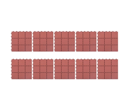 vidaXL terases flīzes, 10 gab., sarkanas, 30,5x30,5 cm, plastmasa