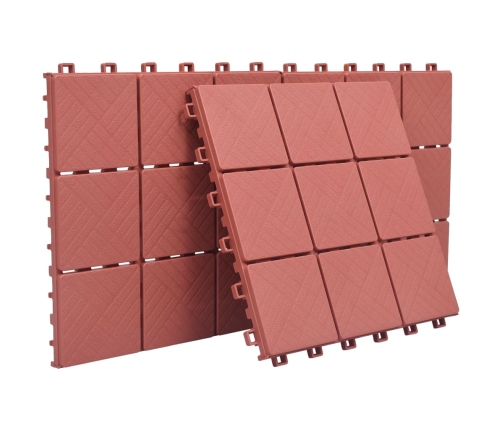 vidaXL terases flīzes, 10 gab., sarkanas, 30,5x30,5 cm, plastmasa