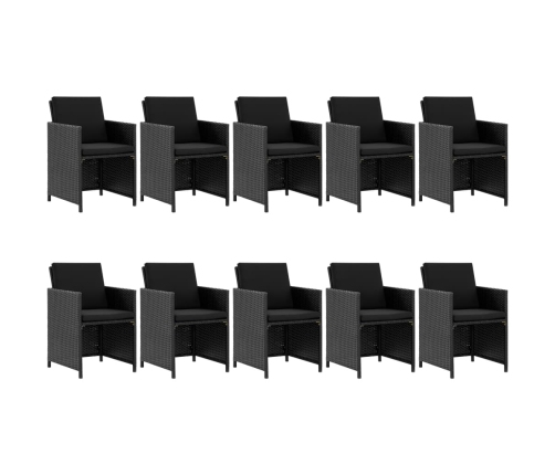 vidaXL 11-daļīgs dārza mēbeļu komplekts ar matračiem, melns PE
