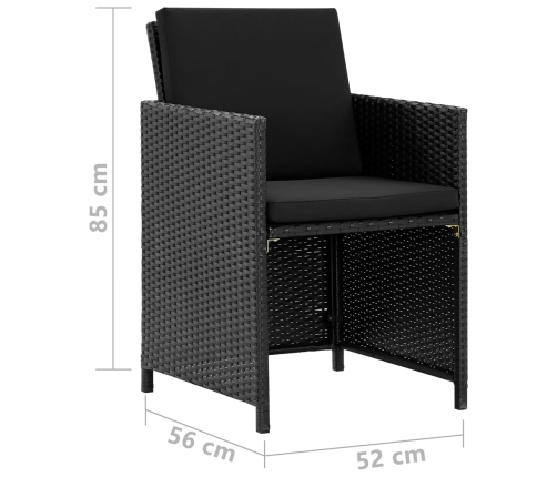 vidaXL 11-daļīgs dārza mēbeļu komplekts ar matračiem, melns PE