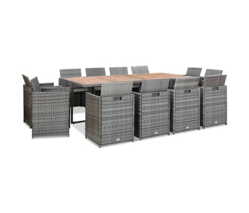 vidaXL 13-daļīgs dārza mēbeļu komplekts ar matračiem, pelēks PE pinums