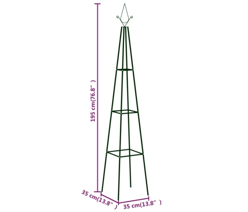 vidaXL vīteņaugu balsti, 2 gab., tumši zaļi, 35x35x195 cm, dzelzs