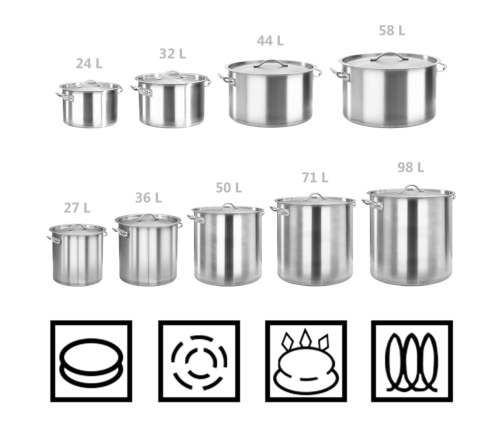 vidaXL zupas katls, 35 L, 36x36 cm, nerūsējošs tērauds