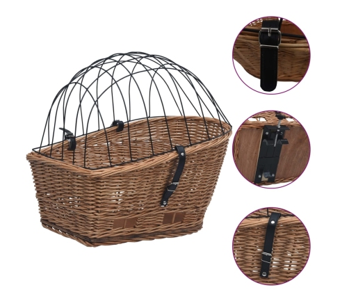 vidaXL velosipēda aizmugurējais grozs ar pārsegu, 55x31x36 cm, vītols