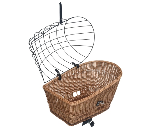 vidaXL velosipēda aizmugurējais grozs ar pārsegu, 55x31x36 cm, vītols