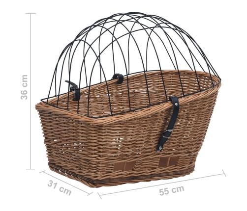 vidaXL velosipēda aizmugurējais grozs ar pārsegu, 55x31x36 cm, vītols