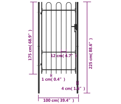 vidaXL žoga vārti ar arkveida formu, melni, 1x1,75 m, tērauds