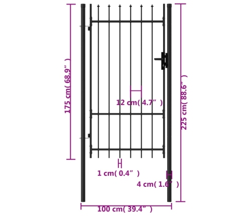 vidaXL žoga vārti ar pīķiem augšpusē, melni, 1x1,75 m, tērauds