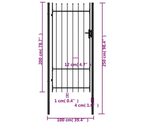 vidaXL žoga vārti ar ar pīķiem augšpusē, vienviru, tērauds, 1x2 m