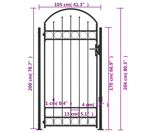 vidaXL žoga vārti ar arkveida formu un 2 stabiem, melni, 105x204 cm