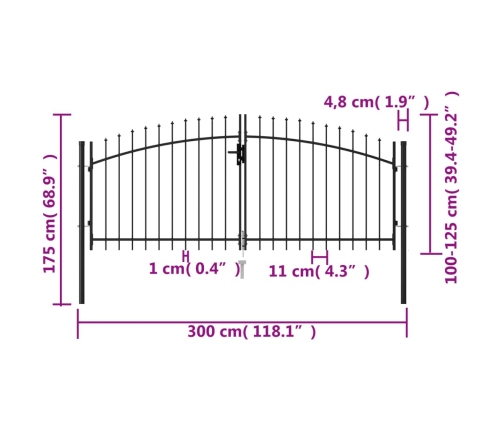 vidaXL žoga vārti ar pīķiem, divviru, melni, 3x1,25 m, tērauds