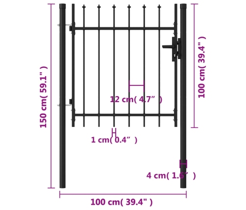 vidaXL žoga vārti ar ar pīķiem augšpusē, melni, 1x1 m, tērauds