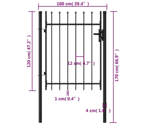 vidaXL žoga vārti ar ar pīķiem augšpusē, melni, 1x1,2 m, tērauds