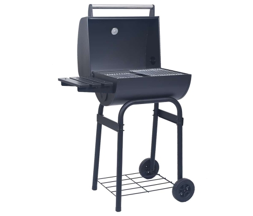 vidaXL kokogļu grils un kūpinātava, ar apakšējo plauktu, melns