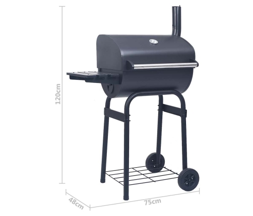 vidaXL kokogļu grils un kūpinātava, ar apakšējo plauktu, melns