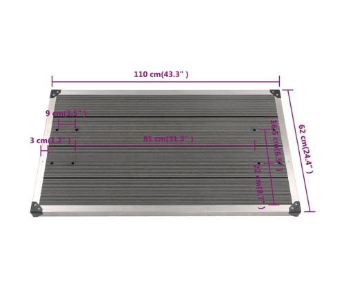 vidaXL āra dušas pamatne, pelēka, 110x62 cm, WPC, nerūsējošs tērauds