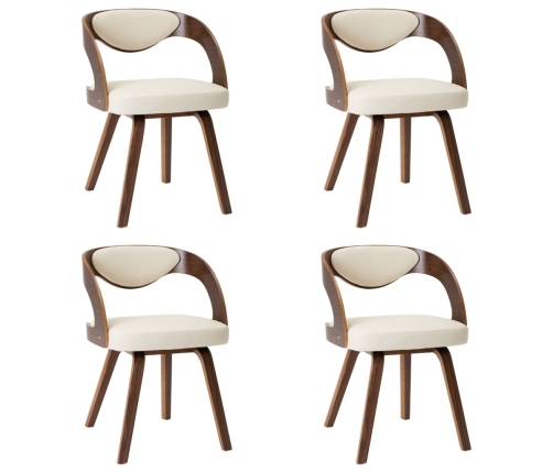 vidaXL virtuves krēsli, 4 gab., krēmkrāsa, liekts koks un mākslīgā āda