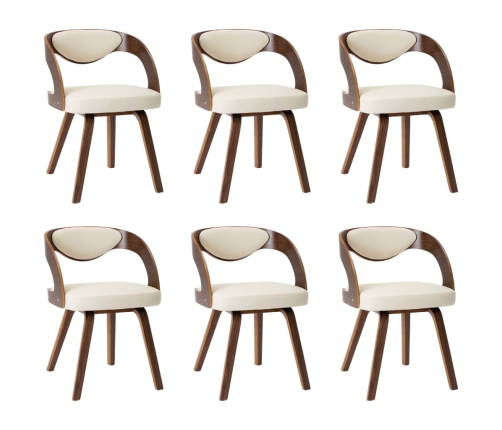 vidaXL virtuves krēsli, 6gab., liekts koks un mākslīgā āda, krēmkrāsas