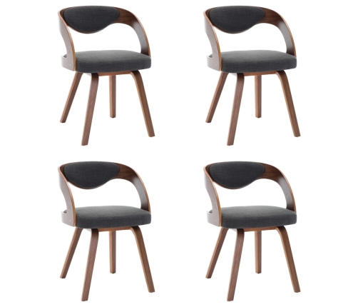 vidaXL virtuves krēsli, 4 gab., izliekts koks un audums, tumši pelēki