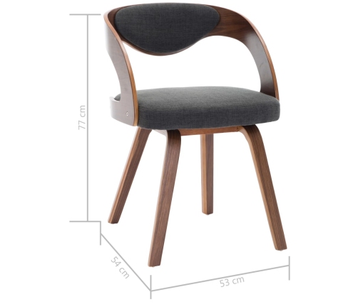 vidaXL virtuves krēsli, 6 gab., tumši pelēki, izliekts koks un audums