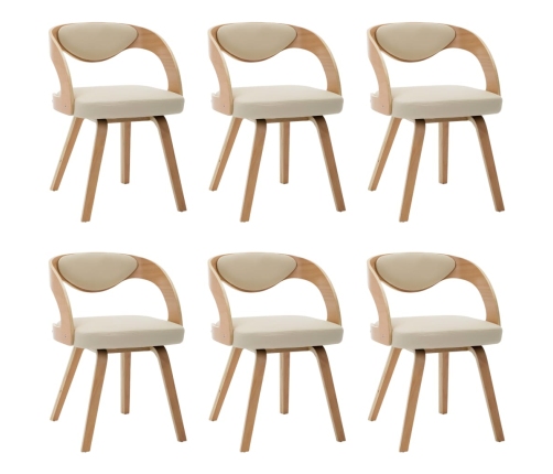 vidaXL virtuves krēsli, 6gab., liekts koks un mākslīgā āda, krēmkrāsas