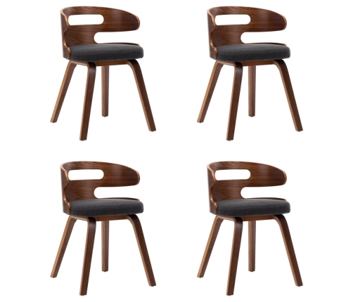 vidaXL virtuves krēsli, 4 gab., izliekts koks un audums, tumši pelēki