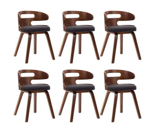 vidaXL virtuves krēsli, 6 gab., tumši pelēki, izliekts koks un audums