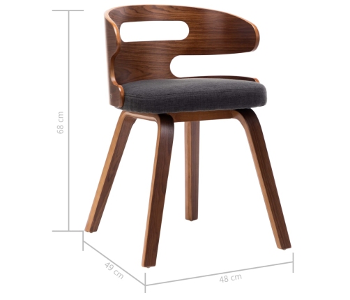 vidaXL virtuves krēsli, 6 gab., tumši pelēki, izliekts koks un audums