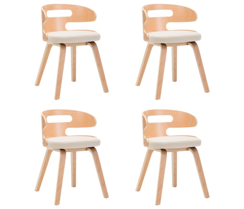 vidaXL virtuves krēsli, 4 gab., krēmkrāsa, liekts koks un mākslīgā āda