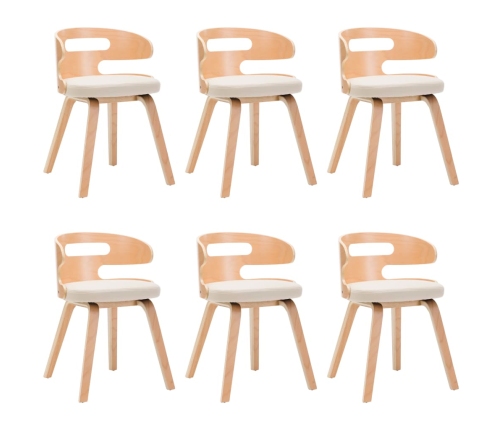 vidaXL virtuves krēsli, 6gab., liekts koks un mākslīgā āda, krēmkrāsas