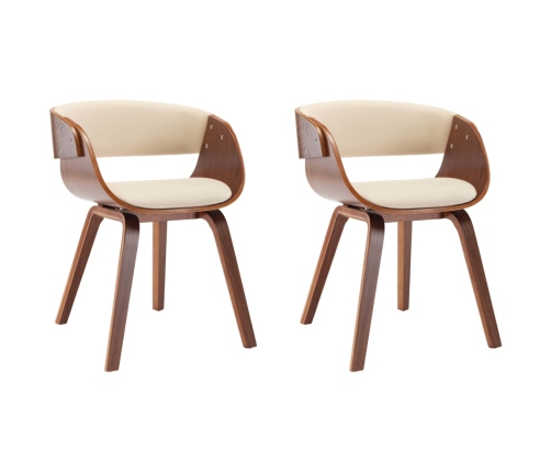 vidaXL virtuves krēsli, 2 gab., liekts koks un mākslīgā āda, krēmkrāsā