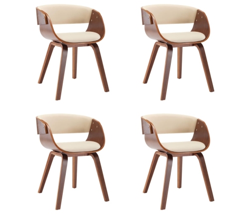 vidaXL virtuves krēsli, 4 gab., krēmkrāsa, liekts koks un mākslīgā āda