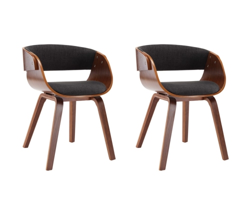 vidaXL virtuves krēsli, 2 gab., pelēki, izliekts koks un audums