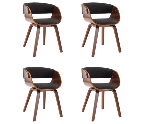 vidaXL virtuves krēsli, 4 gab., izliekts koks un audums, pelēki