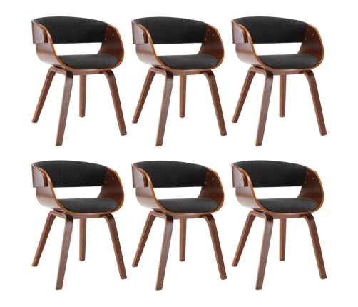 vidaXL virtuves krēsli, 6 gab., pelēki, izliekts koks un audums