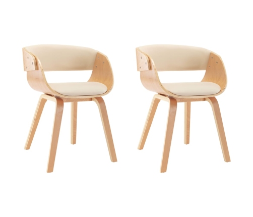 vidaXL virtuves krēsli, 2 gab., liekts koks un mākslīgā āda, krēmkrāsā